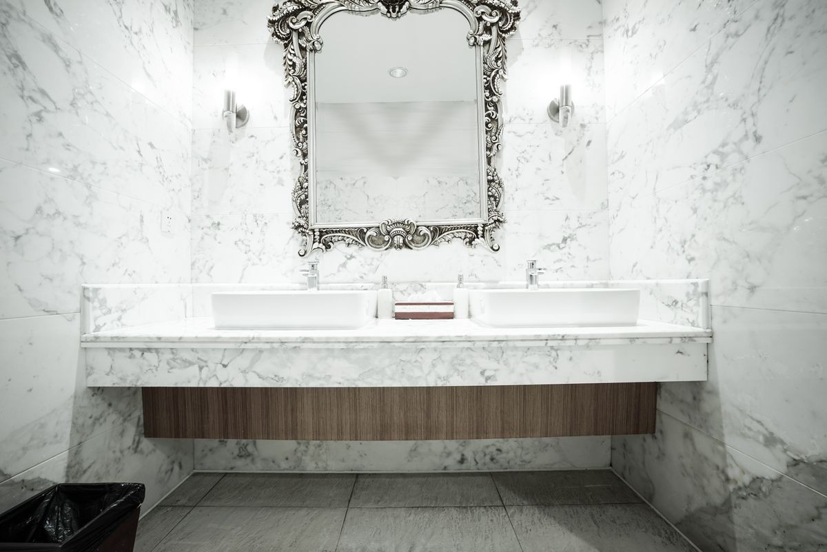 Contemporary interior of public toilet, part of the luxury hotel.